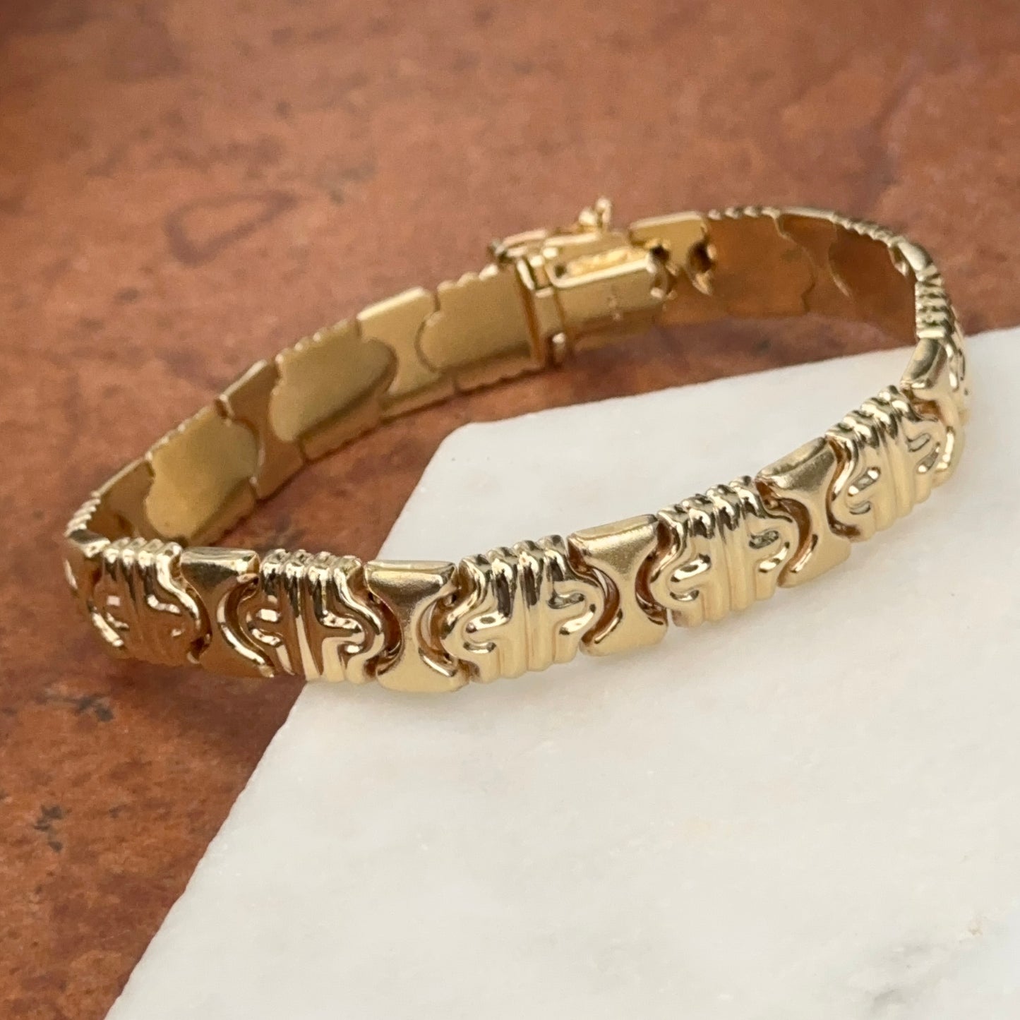 Estate 14KT Yellow Gold Matte Stampato Chain Bracelet