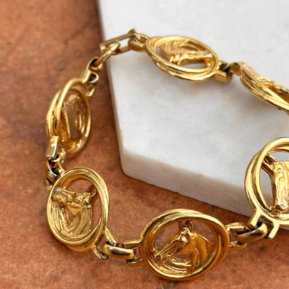 Estate Gold Tone Horse Head Circle Bracelet 7.5” - LSJ