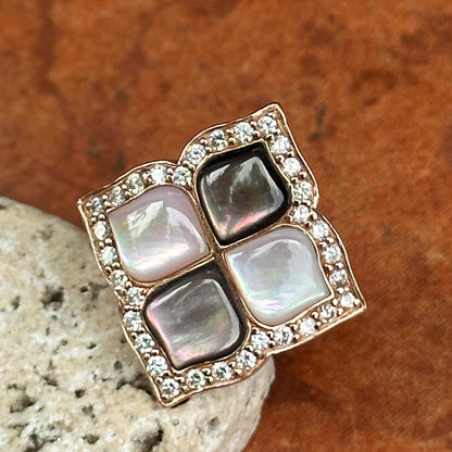 Estate 14KT Rose Gold Mother of Pearl + Diamond Leaf Ring