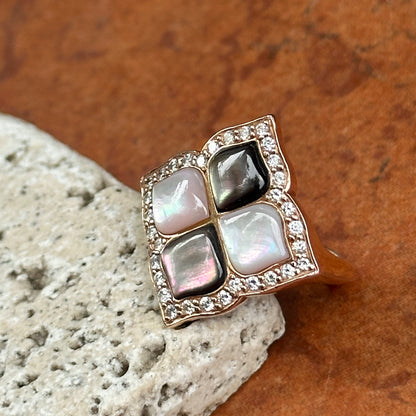 Estate 14KT Rose Gold Mother of Pearl + Diamond Leaf Ring