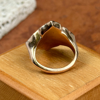 Estate 14KT Rose Gold Mother of Pearl + Diamond Leaf Ring