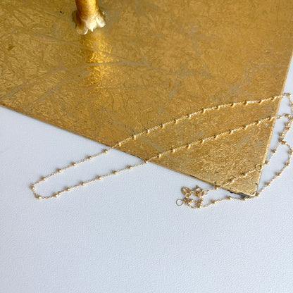 14KT Yellow Gold .80mm Moon Ball Station Chain Necklace