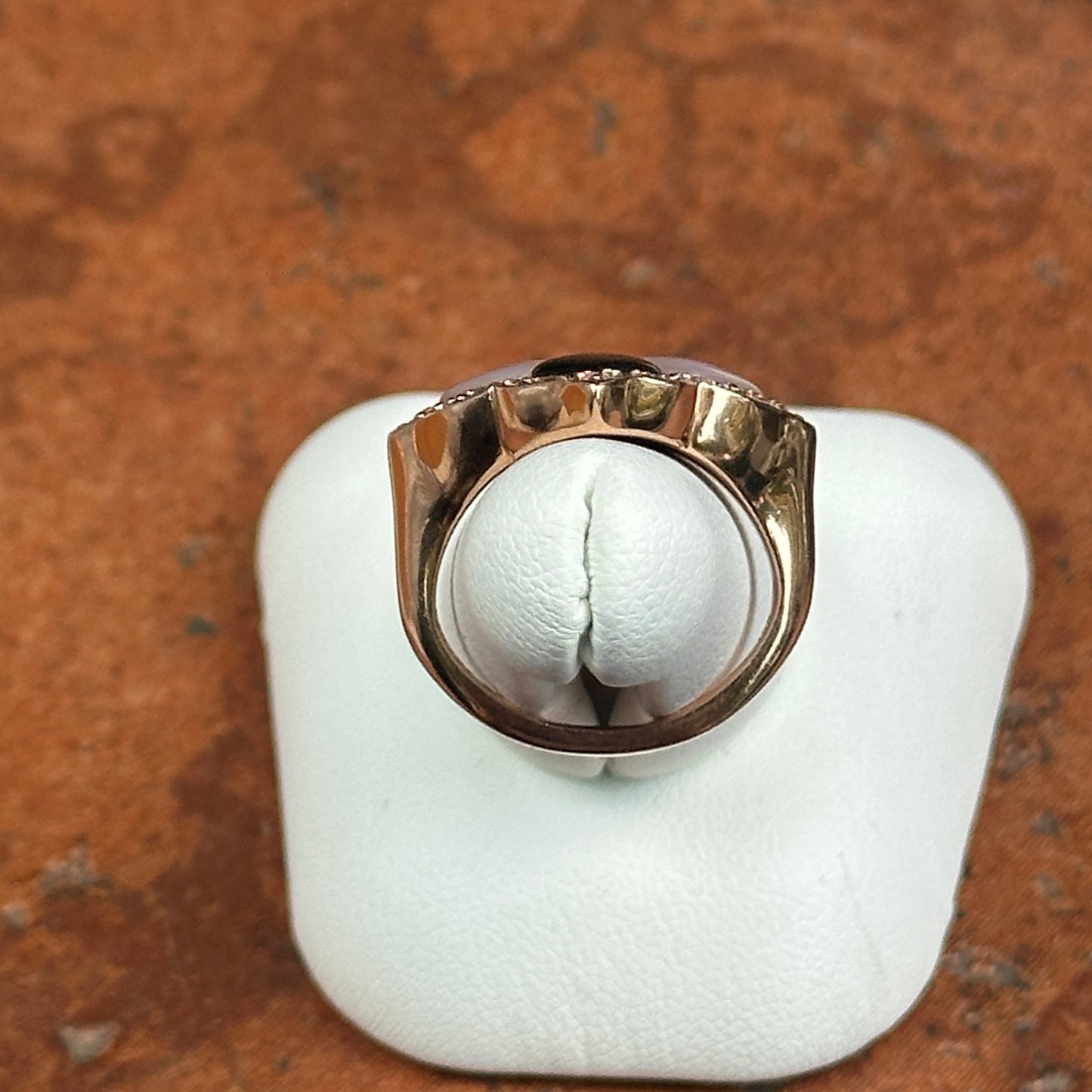 Estate 14KT Rose Gold Mother of Pearl + Diamond Leaf Ring