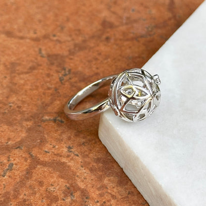 Sterling Silver 15mm Hinged Round Cage Ring + Clasp Ring