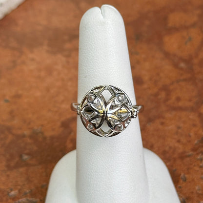 Sterling Silver 15mm Hinged Round Cage Ring + Clasp Ring