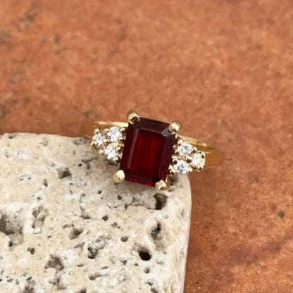 Estate 14KT Yellow Gold Emerald-Cut Garnet + Diamond Ring