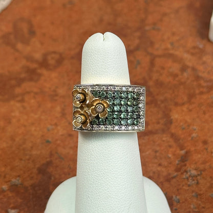 Estate 14KT Yellow Gold Alexandrite + Diamond Flower Ring