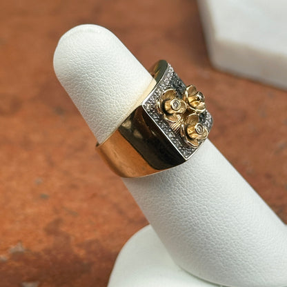 Estate 14KT Yellow Gold Alexandrite + Diamond Flower Ring