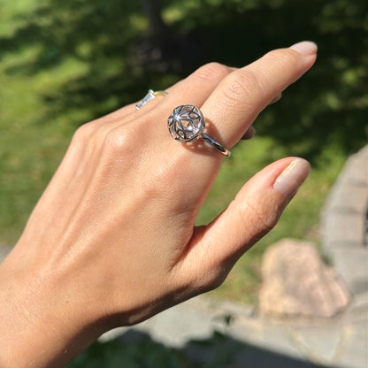 Sterling Silver 15mm Hinged Round Cage Ring + Clasp Ring