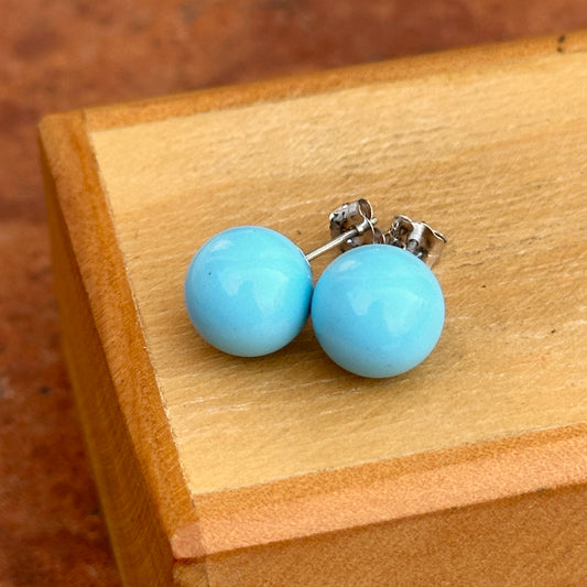 Estate 14KT White Gold Sleeping Beauty Turquoise Ball Stud Earrings 9mm - LSJ