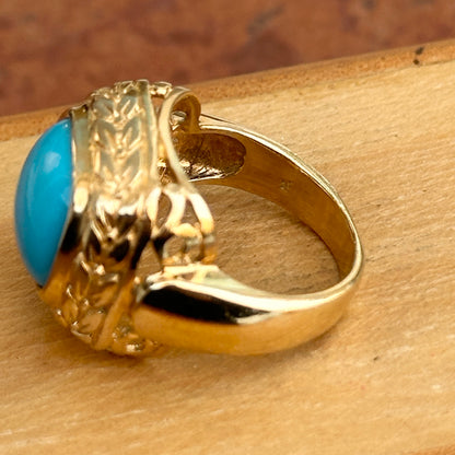 14KT Yellow Gold Sleeping Beauty Turquoise Cabochon Byzantine Ring 4.5 - LSJ