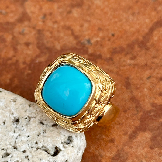 14KT Yellow Gold Sleeping Beauty Turquoise Cabochon Byzantine Ring 4.5 - LSJ