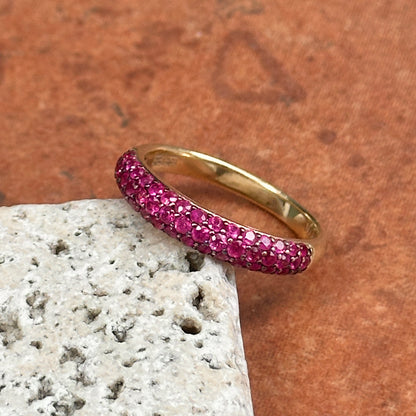 Estate 14KT Yellow Gold Pave Ruby Domed Band Ring