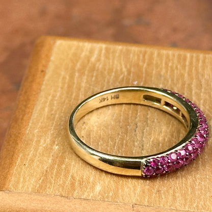 Estate 14KT Yellow Gold Pave Ruby Domed Band Ring