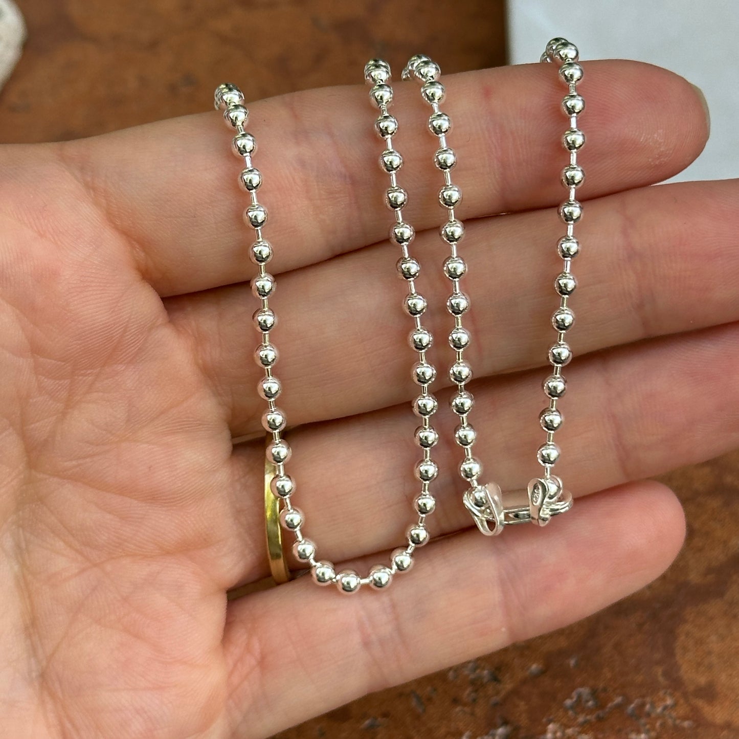 Sterling Sliver Hollow 3mm Bead Chain Necklace