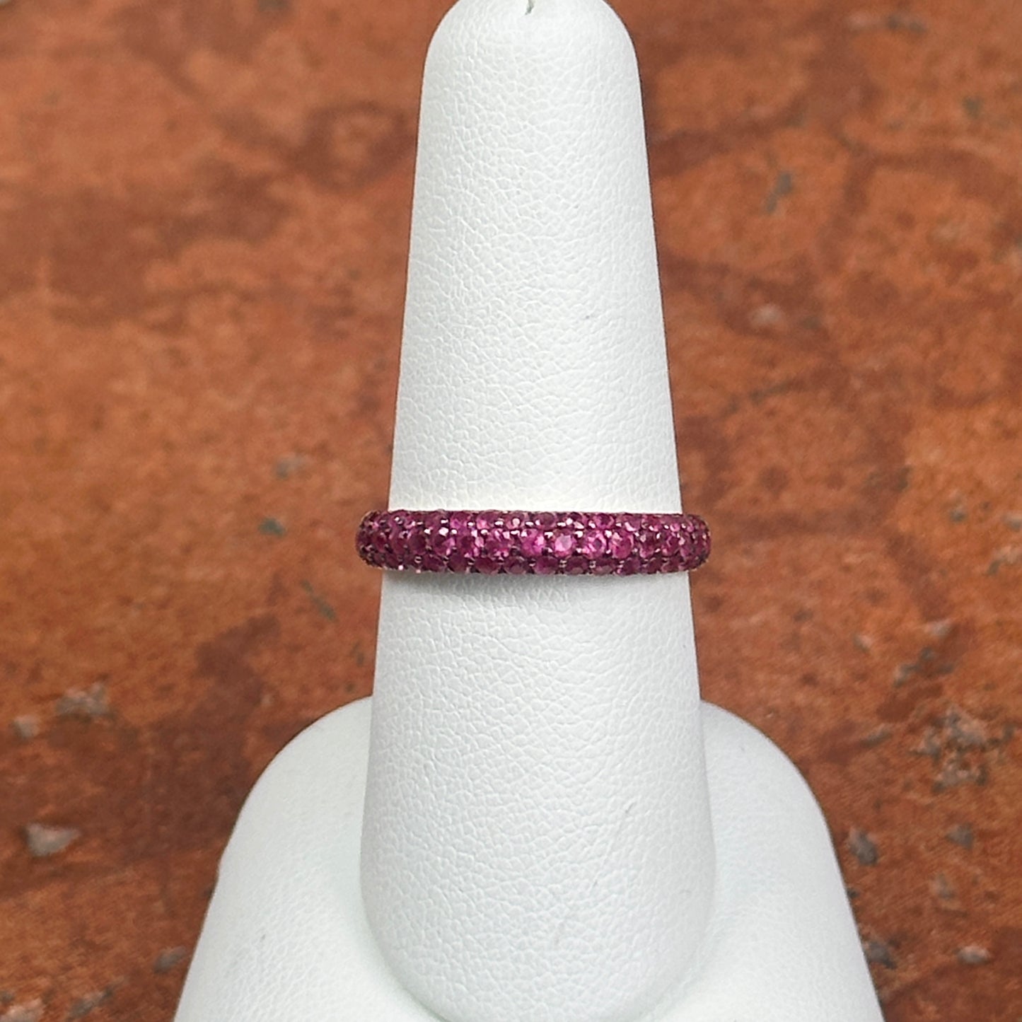 Estate 14KT Yellow Gold Pave Ruby Domed Band Ring