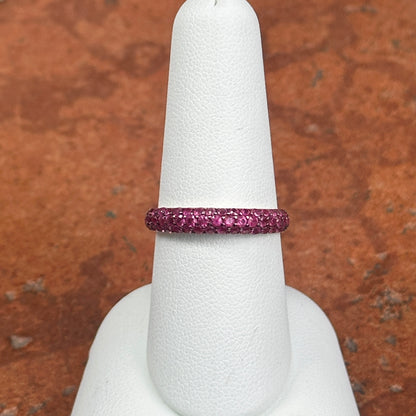 Estate 14KT Yellow Gold Pave Ruby Domed Band Ring