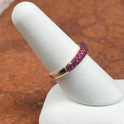 Estate 14KT Yellow Gold Pave Ruby Domed Band Ring