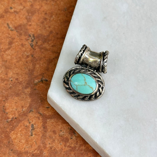 Estate Sterling Silver Oval Cabochon Genuine Turquoise Slide Pendant