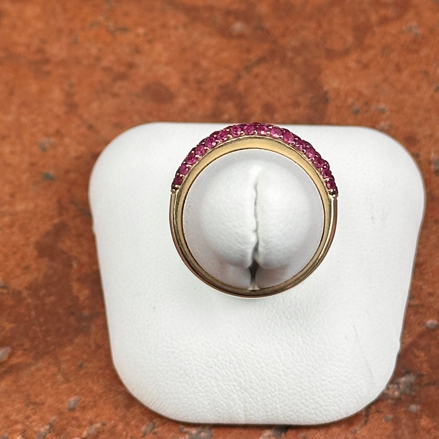 Estate 14KT Yellow Gold Pave Ruby Domed Band Ring