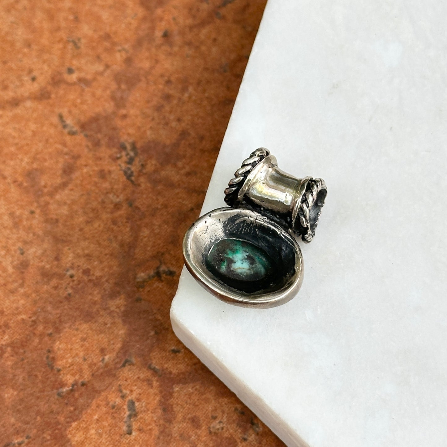 Estate Sterling Silver Oval Cabochon Genuine Turquoise Slide Pendant