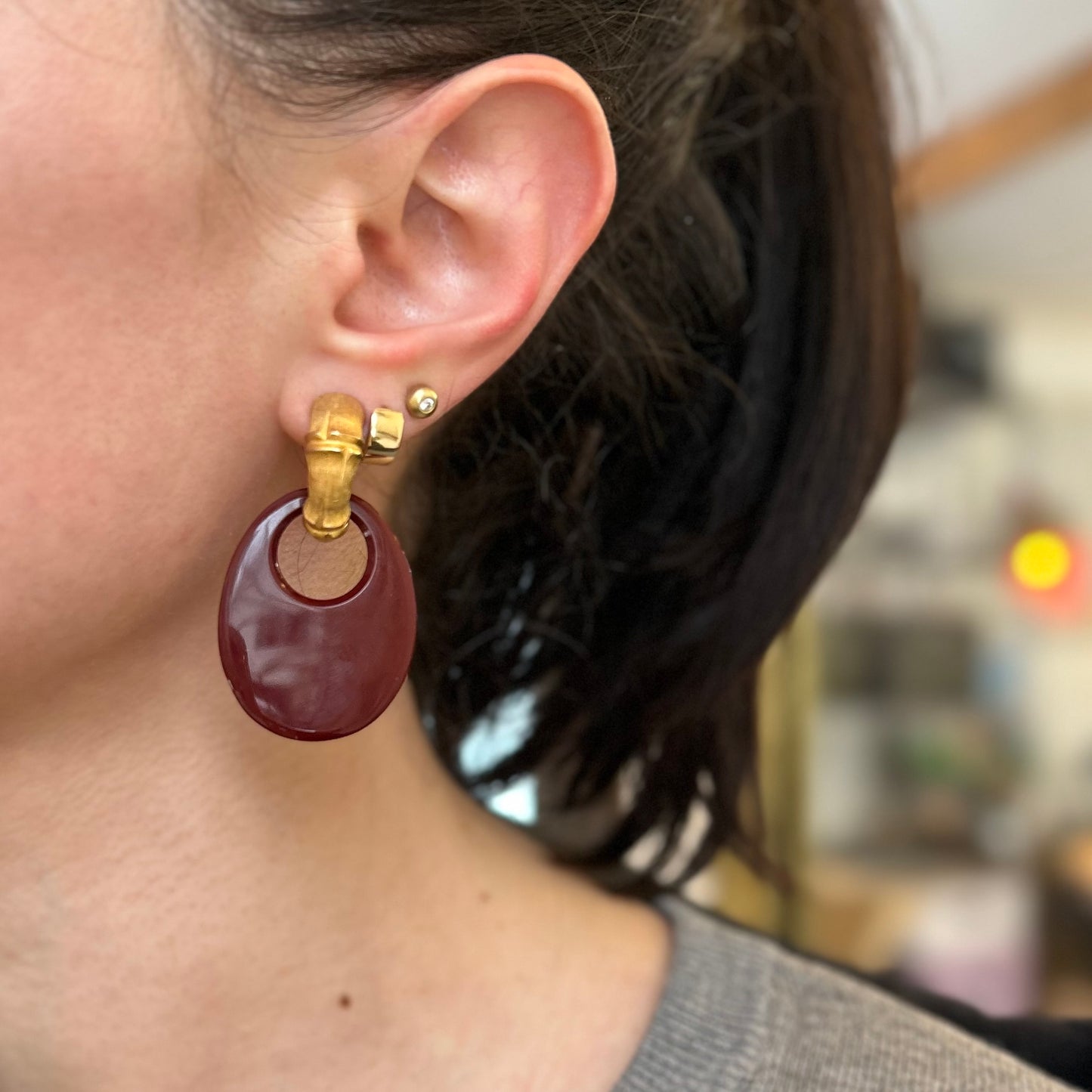 Vintage Red Gemstone Oval Earring Charms