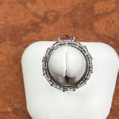 Estate 18KT White Gold Cushion Pink Sapphire + Diamond Filigree Ring