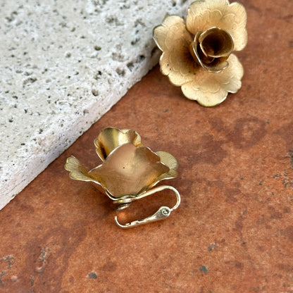 Estate Brass Large Rose Non-Pierced Clip-On Earrings