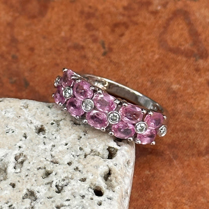 Estate 14KT White Gold Oval Pink Sapphire + Diamond Ring