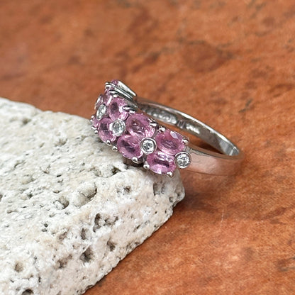 Estate 14KT White Gold Oval Pink Sapphire + Diamond Ring