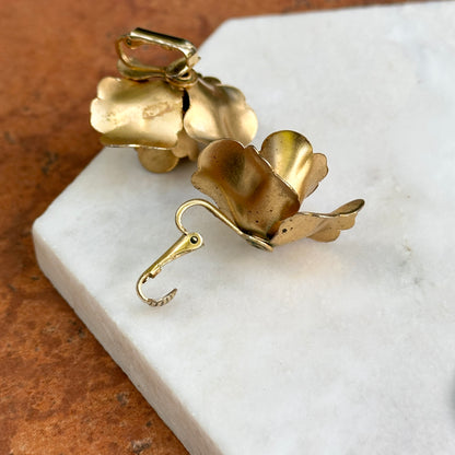 Estate Brass Large Rose Non-Pierced Clip-On Earrings