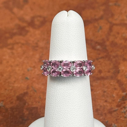 Estate 14KT White Gold Oval Pink Sapphire + Diamond Ring