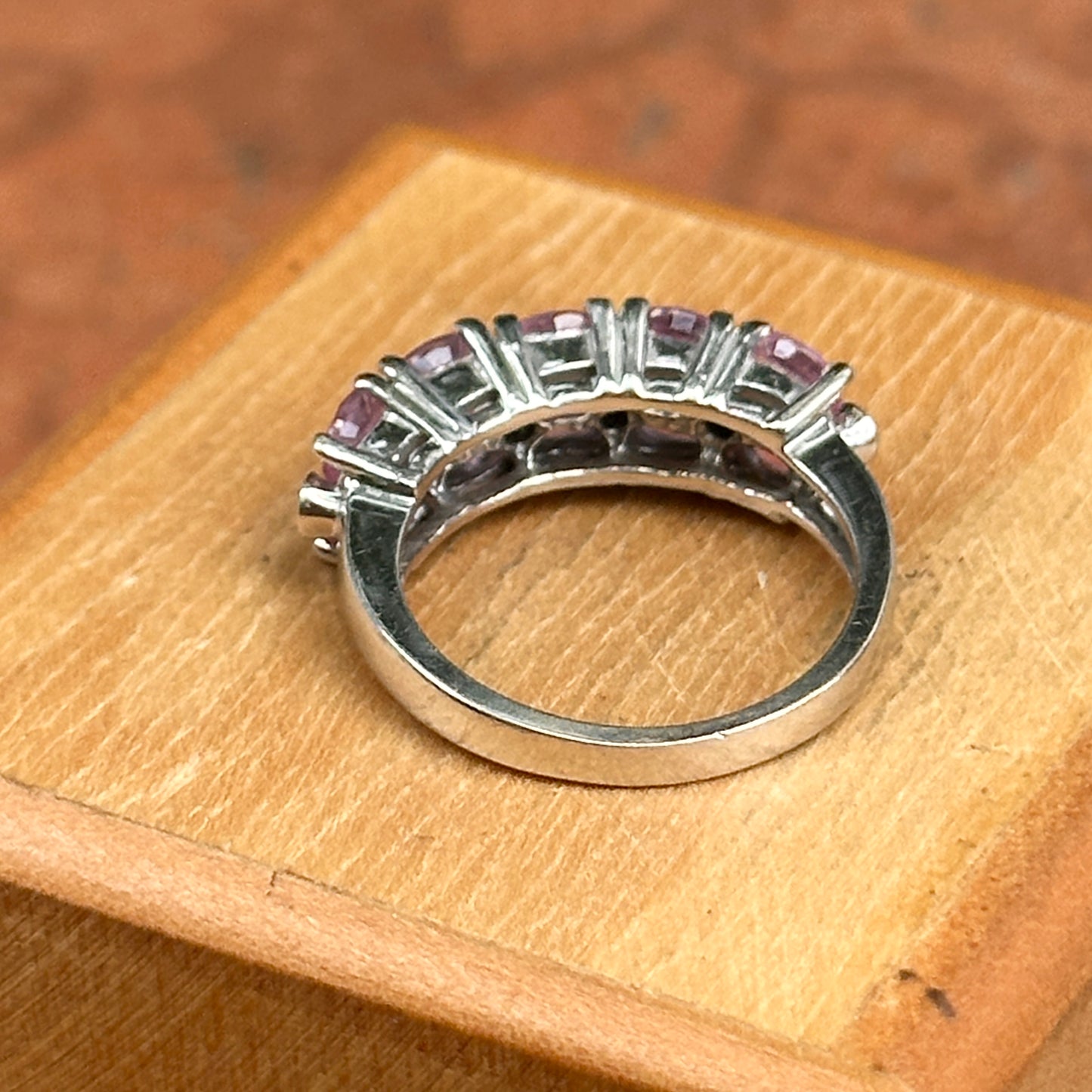 Estate 14KT White Gold Oval Pink Sapphire + Diamond Ring