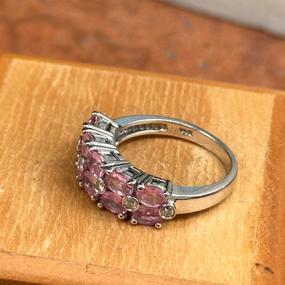 Estate 14KT White Gold Oval Pink Sapphire + Diamond Ring