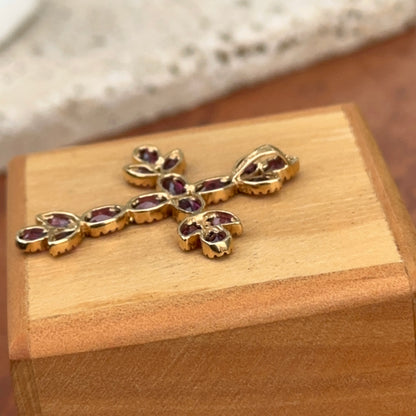 Estate 14KT Yellow Gold Genuine Amethyst Cross Pendant Slide Hidden Bail 36mm