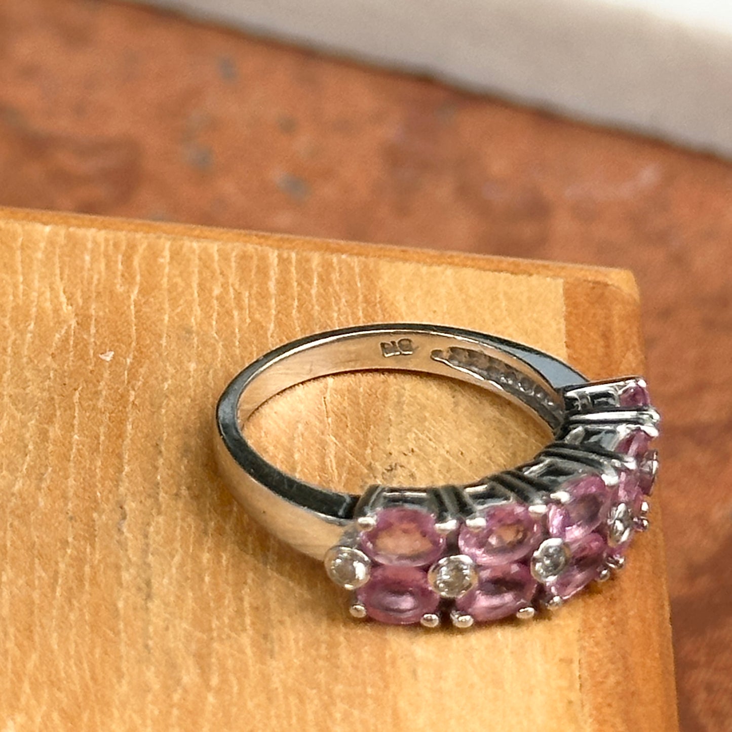 Estate 14KT White Gold Oval Pink Sapphire + Diamond Ring
