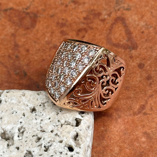 Estate 14KT Rose Gold Diamond Angular Filigree Ring