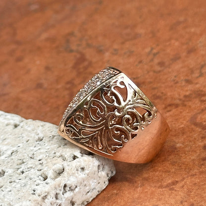 Estate 14KT Rose Gold Diamond Angular Filigree Ring