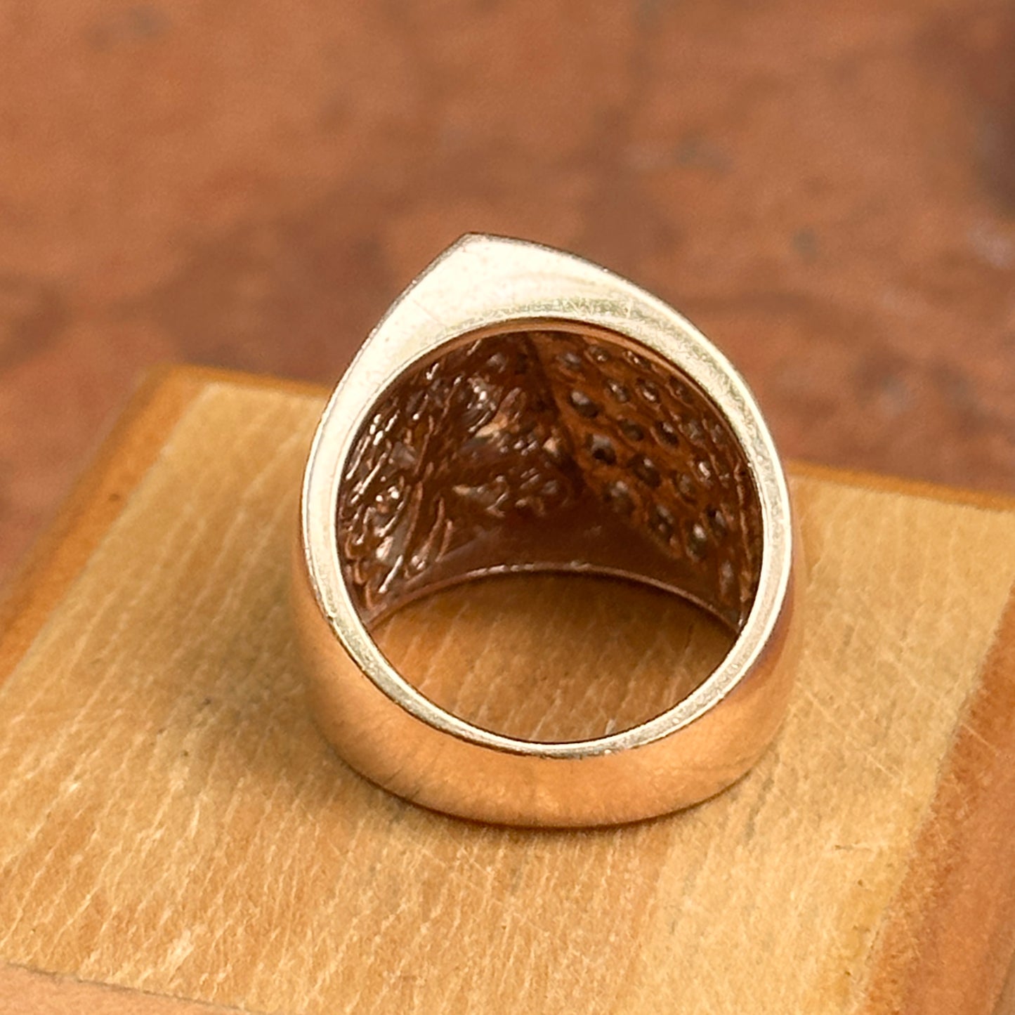 Estate 14KT Rose Gold Diamond Angular Filigree Ring
