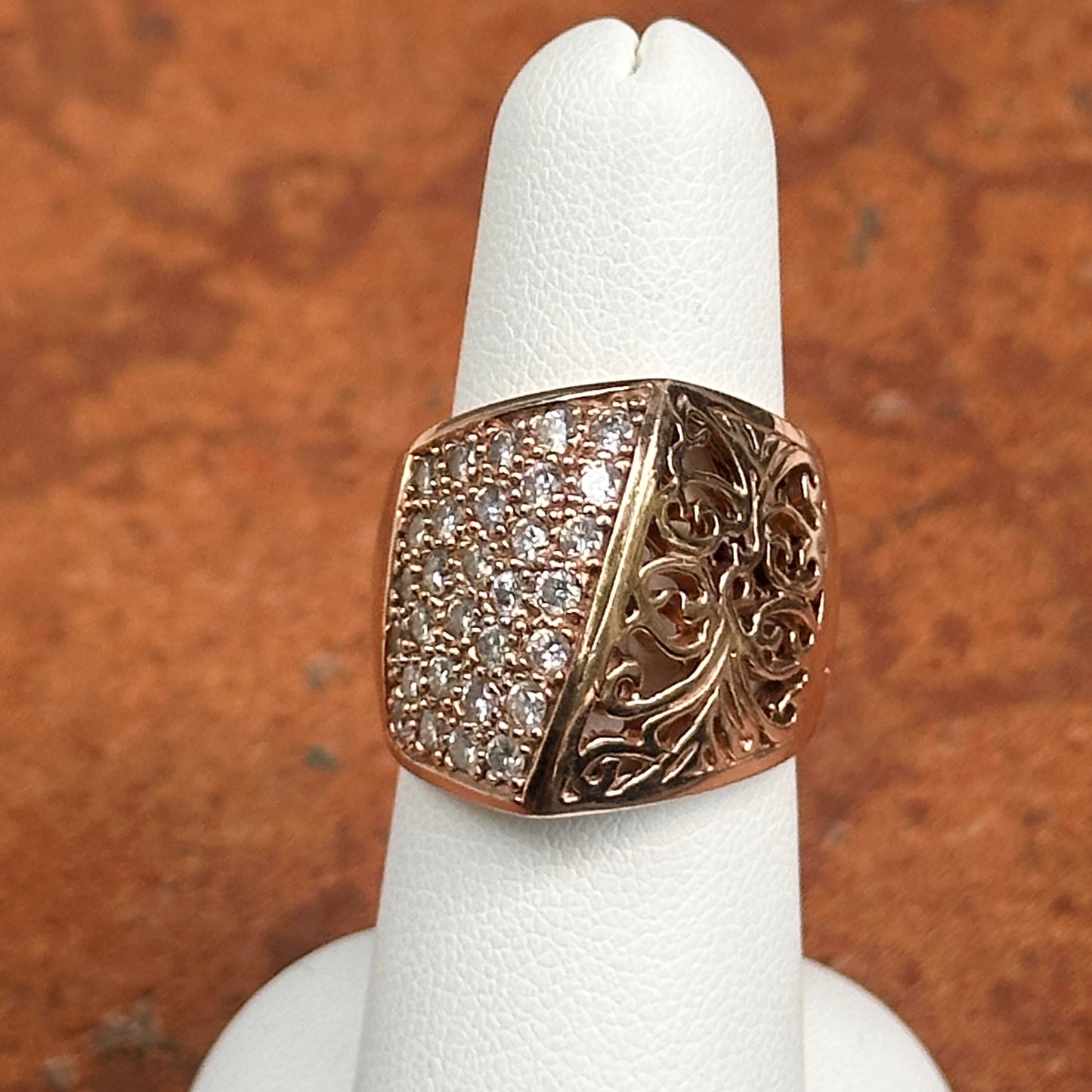 Estate 14KT Rose Gold Diamond Angular Filigree Ring
