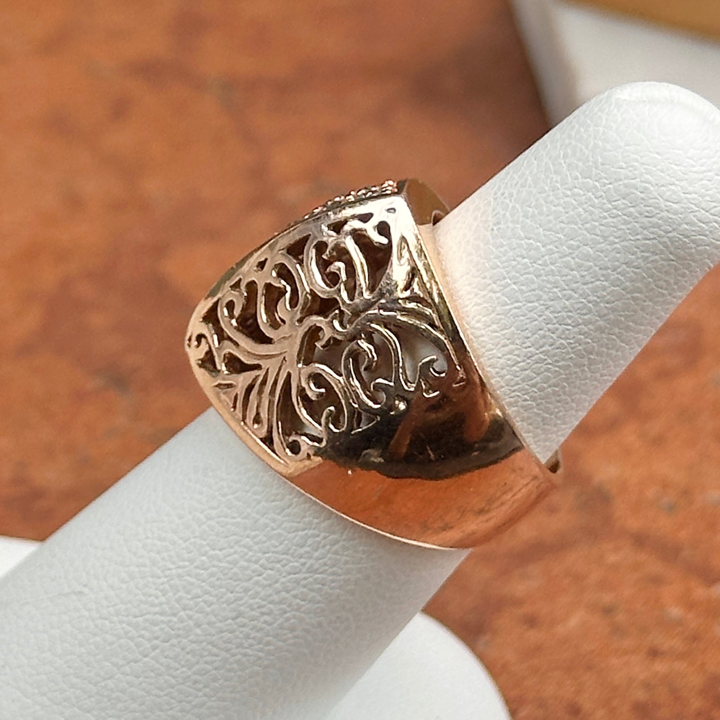 Estate 14KT Rose Gold Diamond Angular Filigree Ring