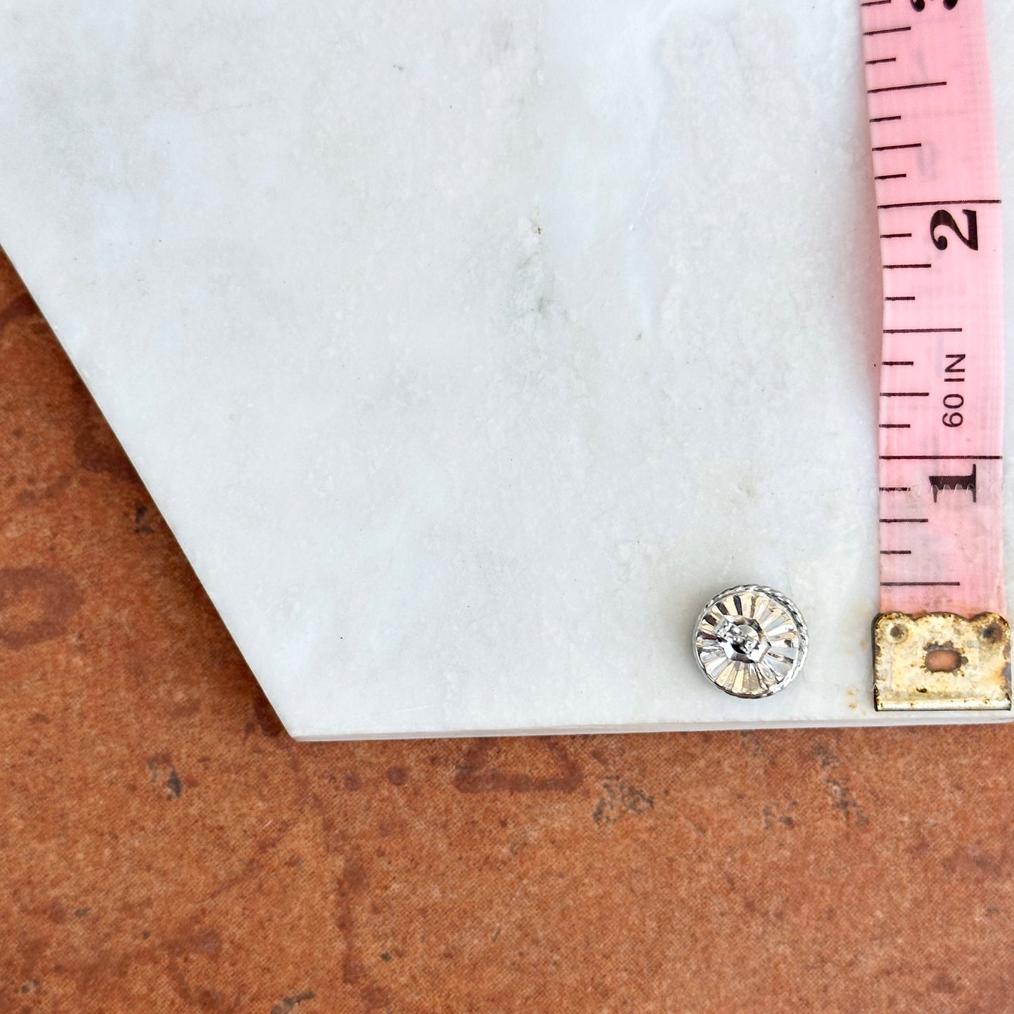 Estate 14KT White Gold Sleeping Beauty Turquoise Cabochon Round Stud Earrings - LSJ