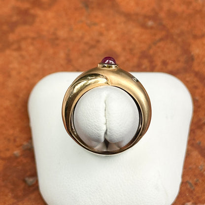 Estate 14KT Yellow Gold Oval Ruby + Diamond Matte Dome Ring