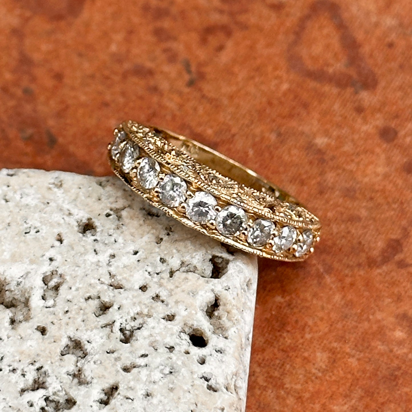 Estate 14KT Yellow Gold .83 CT Diamond Filigree Band Ring