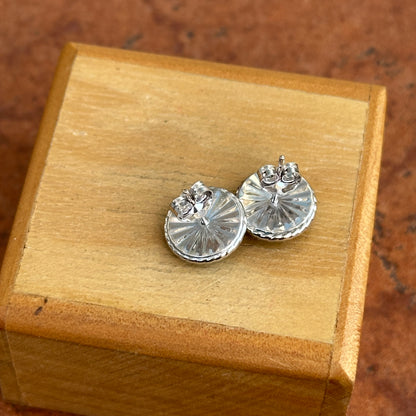 Estate 14KT White Gold Sleeping Beauty Turquoise Cabochon Round Stud Earrings - LSJ