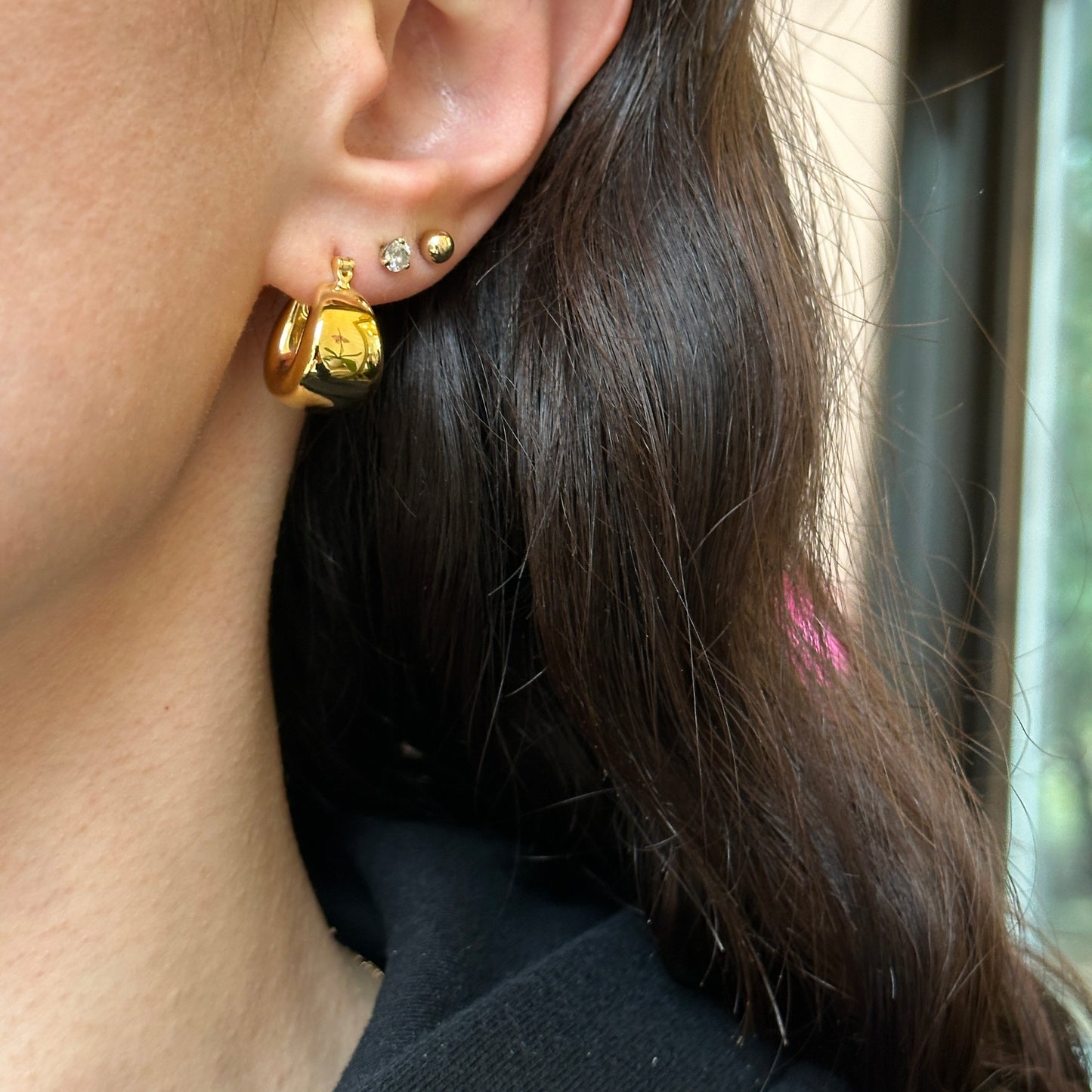 14KT Yellow Gold Puffed Tapered Huggie Hoop Earrings