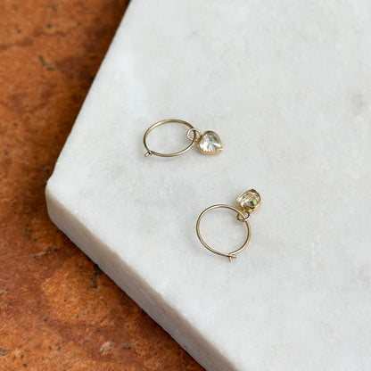 14KT Yellow Gold Small Hoop Earrings + Cubic Zirconia Heart Dangles