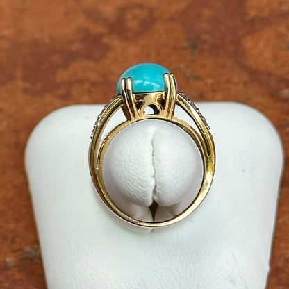 Estate 14KT Yellow Gold Oval Turquoise + Diamond Band Ring