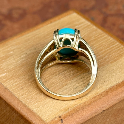 Estate 14KT Yellow Gold Oval Turquoise + Diamond Band Ring