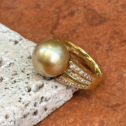 Estate 18KT Yellow Gold Golden Pearl + Diamond Ring